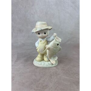 Vintage Fisherman Precious Moments Enesco Little Fisher Person Big Fish Hat Lure